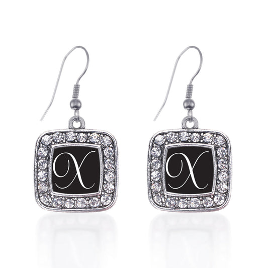Silver My Script Initials - Letter X Square Charm Dangle Earrings