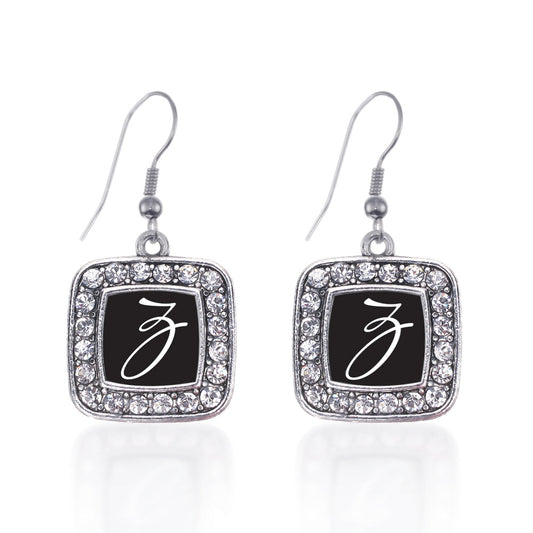 Silver My Script Initials - Letter Z Square Charm Dangle Earrings