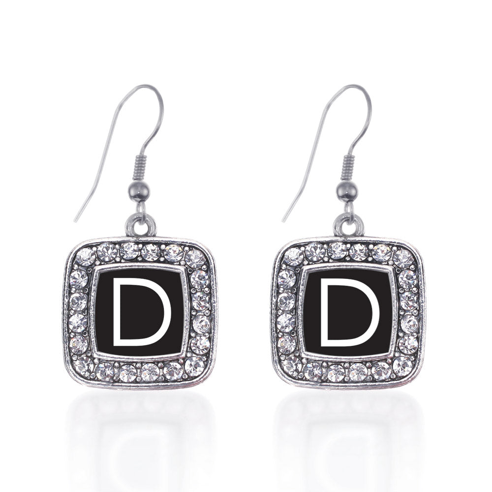 Silver My Initials - Letter D Square Charm Dangle Earrings