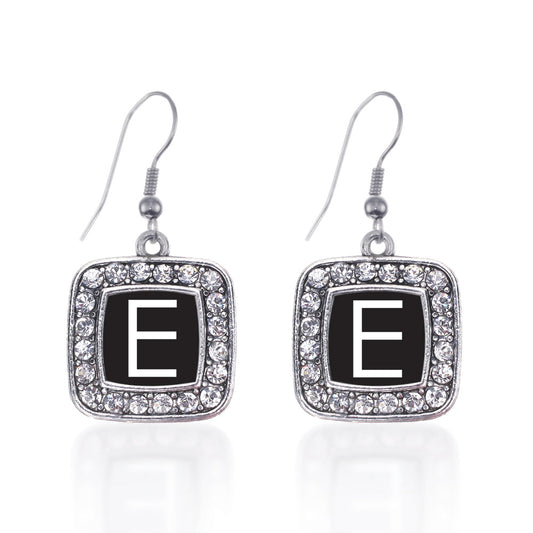 Silver My Initials - Letter E Square Charm Dangle Earrings