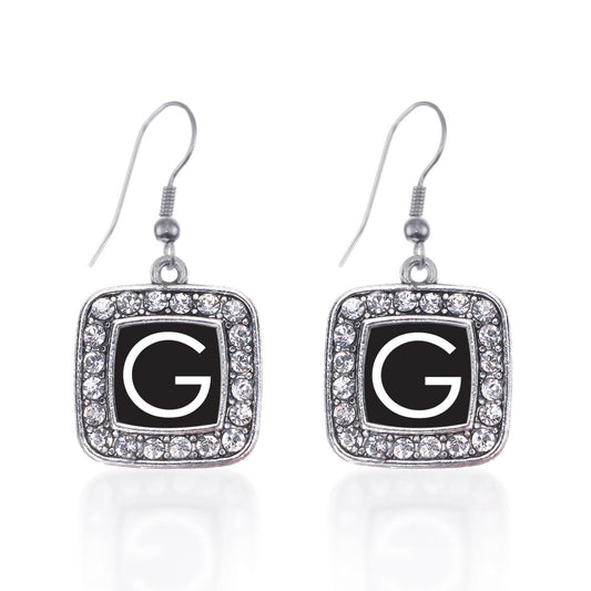 Silver My Initials - Letter G Square Charm Dangle Earrings