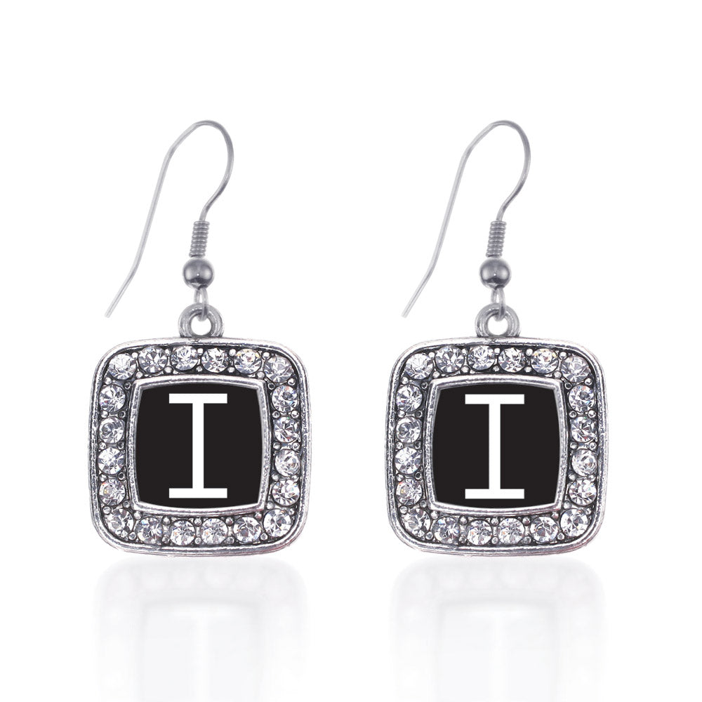 Silver My Initials - Letter I Square Charm Dangle Earrings