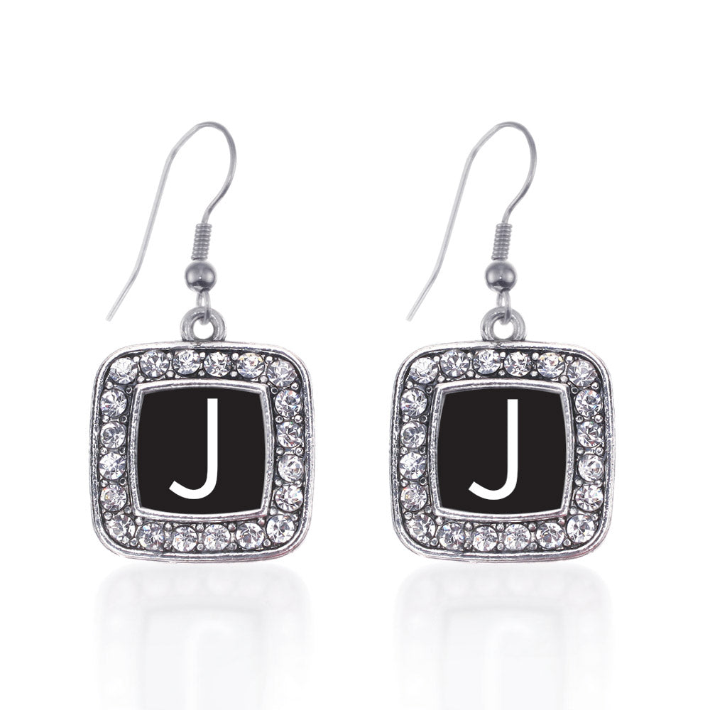 Silver My Initials - Letter J Square Charm Dangle Earrings
