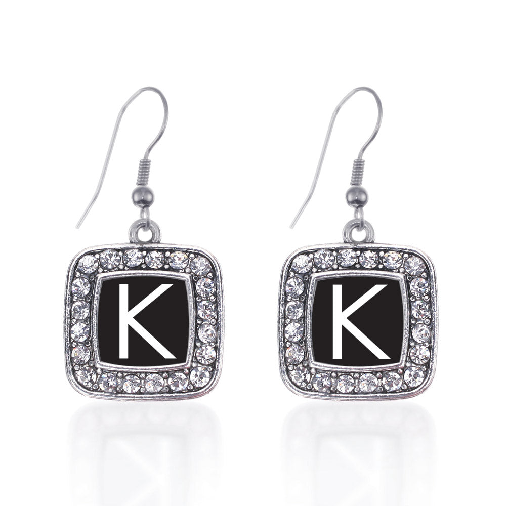 Silver My Initials - Letter K Square Charm Dangle Earrings