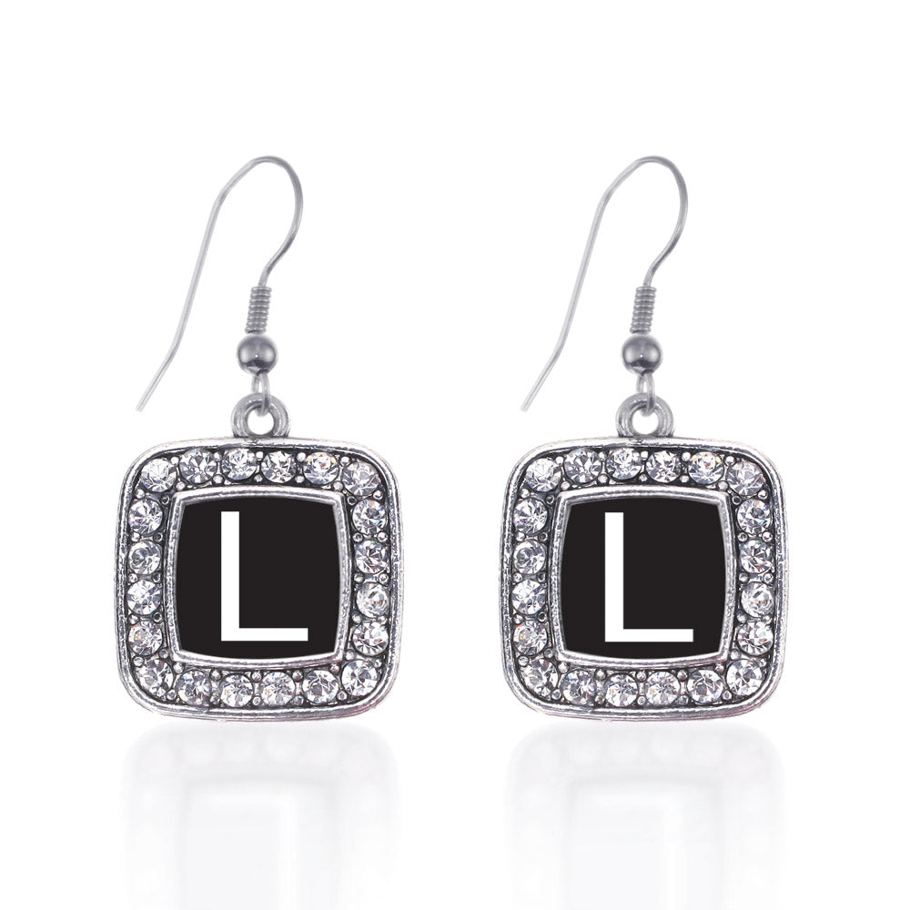 Silver My Initials - Letter L Square Charm Dangle Earrings