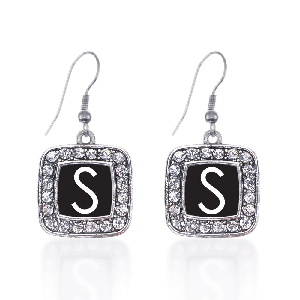 Silver My Initials - Letter S Square Charm Dangle Earrings