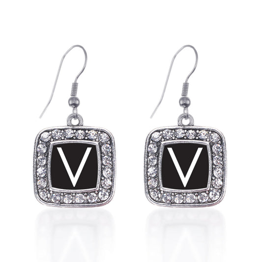 Silver My Initials - Letter V Square Charm Dangle Earrings