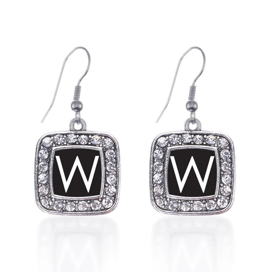 Silver My Initials - Letter W Square Charm Dangle Earrings
