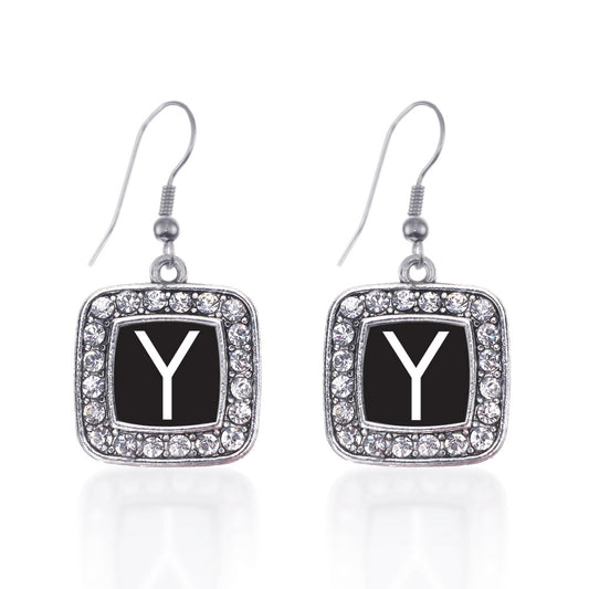 Silver My Initials - Letter Y Square Charm Dangle Earrings