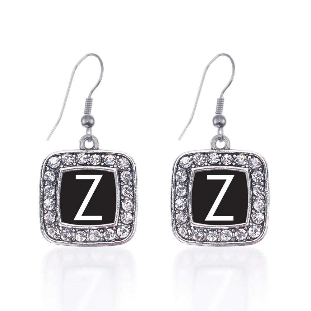 Silver My Initials - Letter Z Square Charm Dangle Earrings
