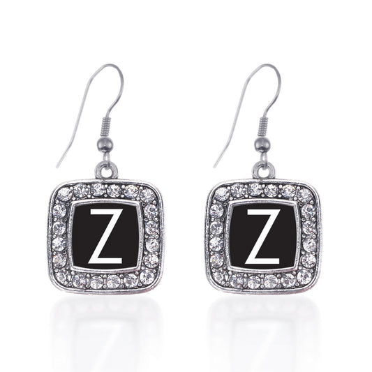 Silver My Initials - Letter Z Square Charm Dangle Earrings