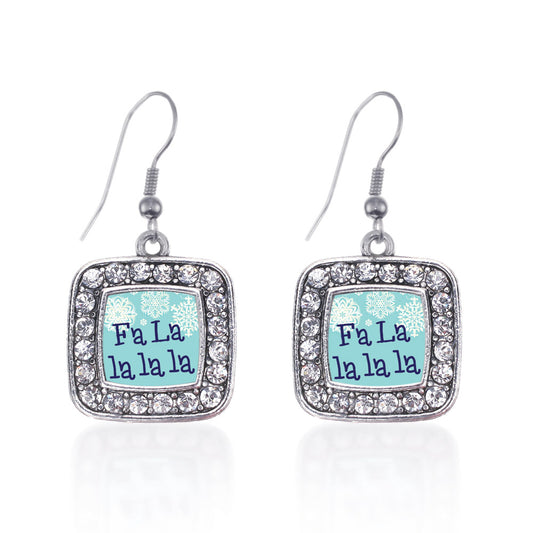 Silver Fa La Lalala Square Charm Dangle Earrings