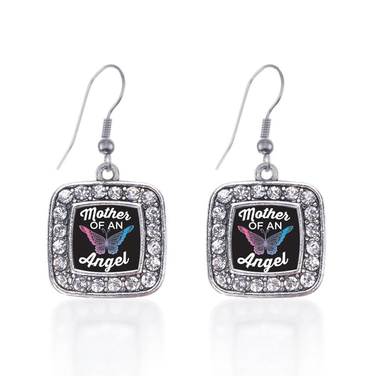 Silver Mother Of An Angel Square Charm Dangle Earrings