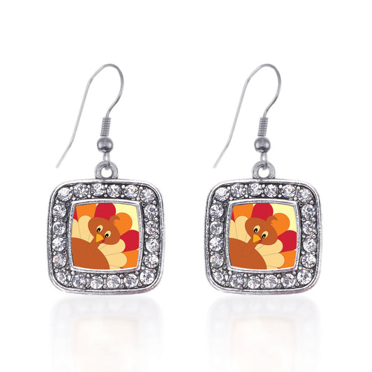 Silver Turkey Square Charm Dangle Earrings