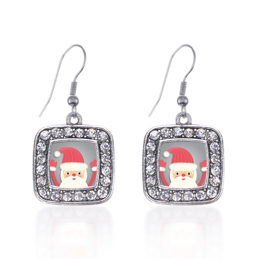 Silver Jolly Santa Square Charm Dangle Earrings