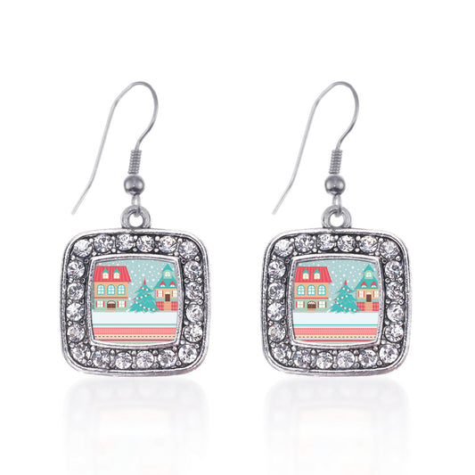 Silver Winter Wonderland Square Charm Dangle Earrings