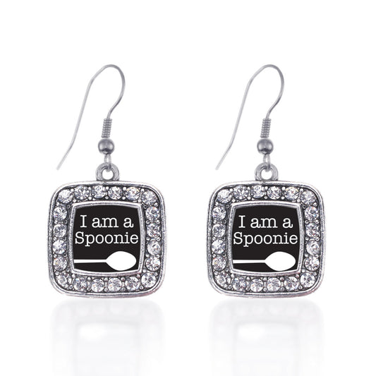 Silver I Am A Spoonie Square Charm Dangle Earrings