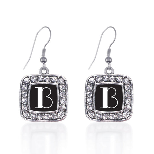 Silver My Vintage Initials - Letter B Square Charm Dangle Earrings
