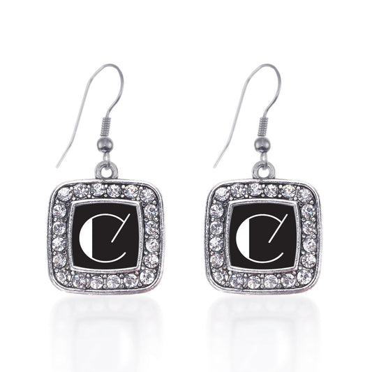 Silver My Vintage Initials - Letter C Square Charm Dangle Earrings