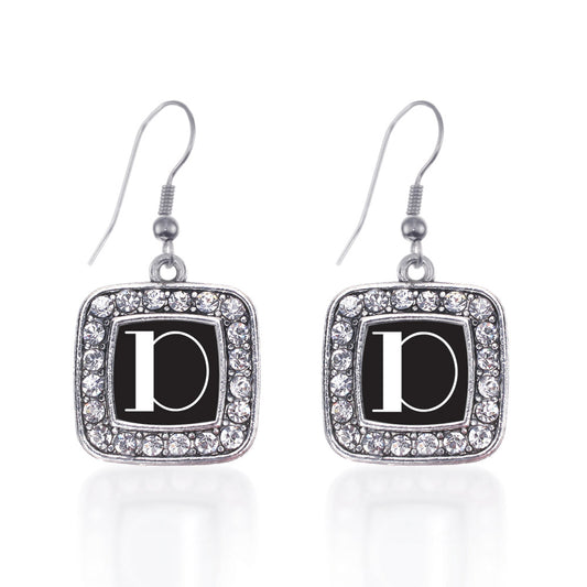 Silver My Vintage Initials - Letter D Square Charm Dangle Earrings