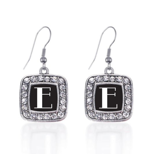 Silver My Vintage Initials - Letter E Square Charm Dangle Earrings
