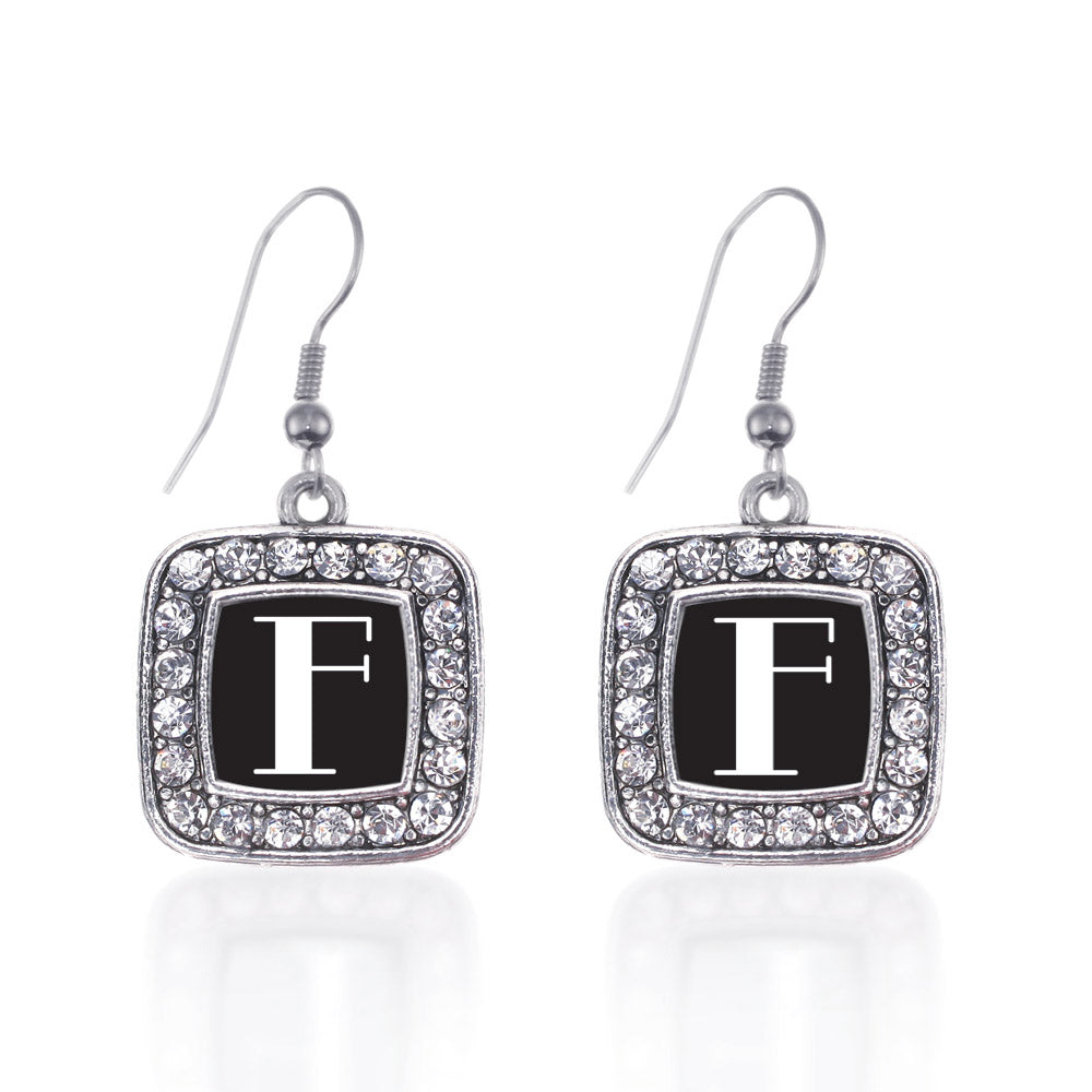 Silver My Vintage Initials - Letter F Square Charm Dangle Earrings