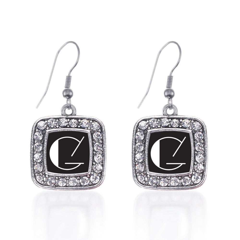 Silver My Vintage Initials - Letter G Square Charm Dangle Earrings
