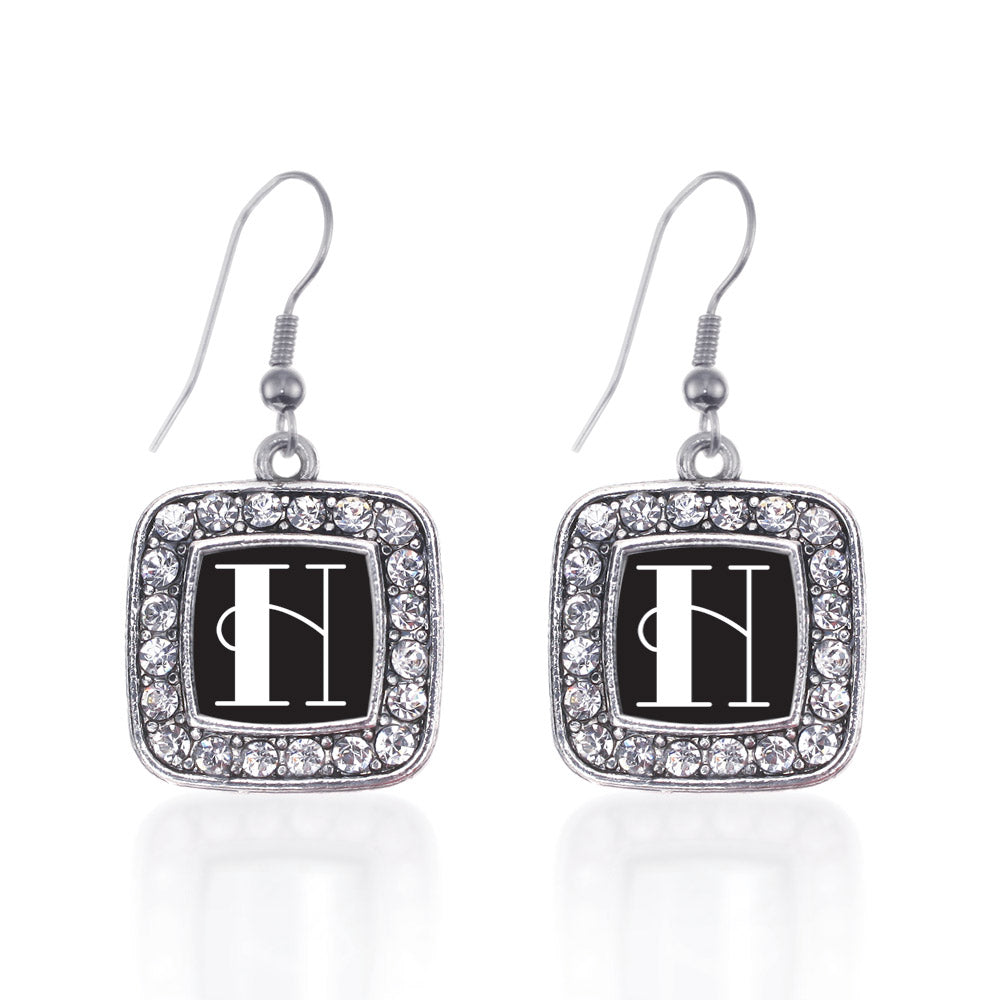 Silver My Vintage Initials - Letter H Square Charm Dangle Earrings