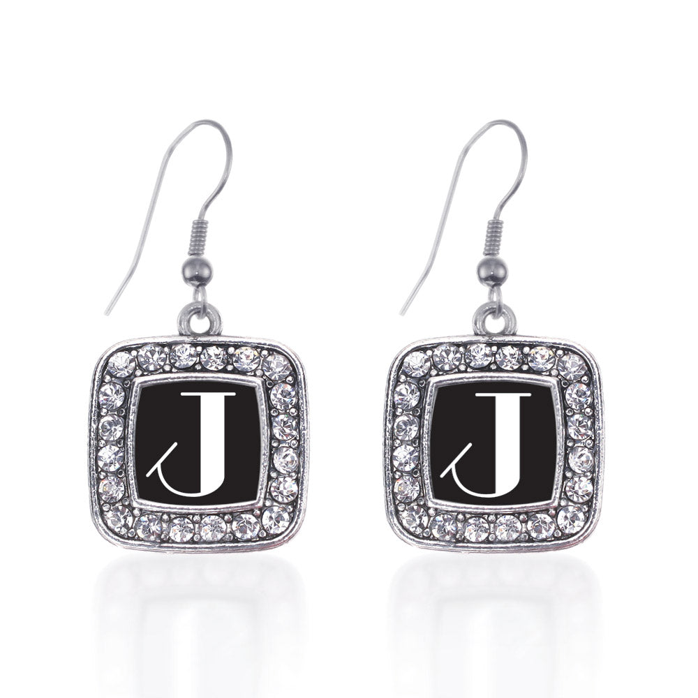 Silver My Vintage Initials - Letter J Square Charm Dangle Earrings
