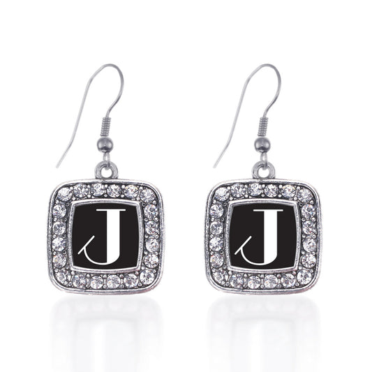 Silver My Vintage Initials - Letter J Square Charm Dangle Earrings