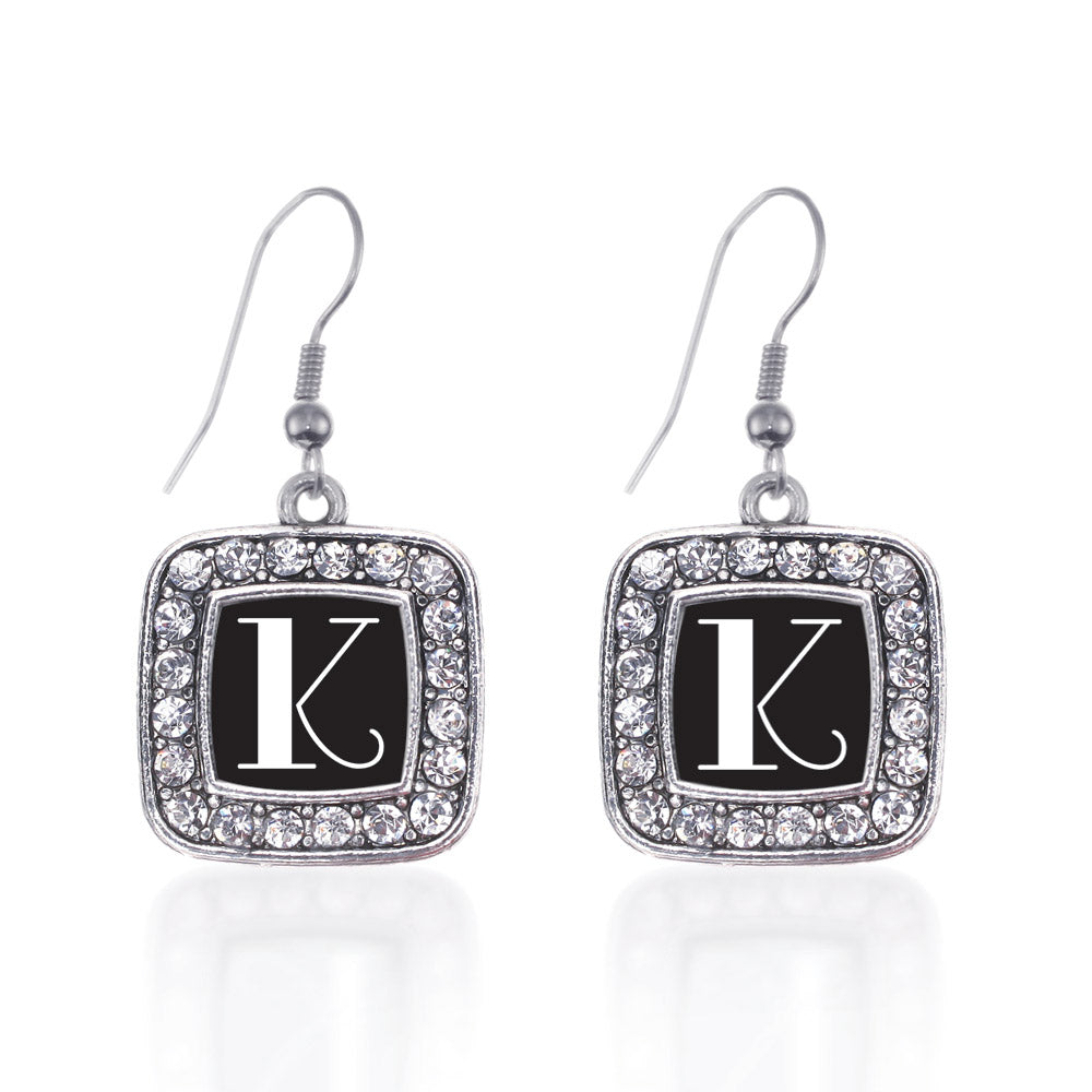 Silver My Vintage Initials - Letter K Square Charm Dangle Earrings