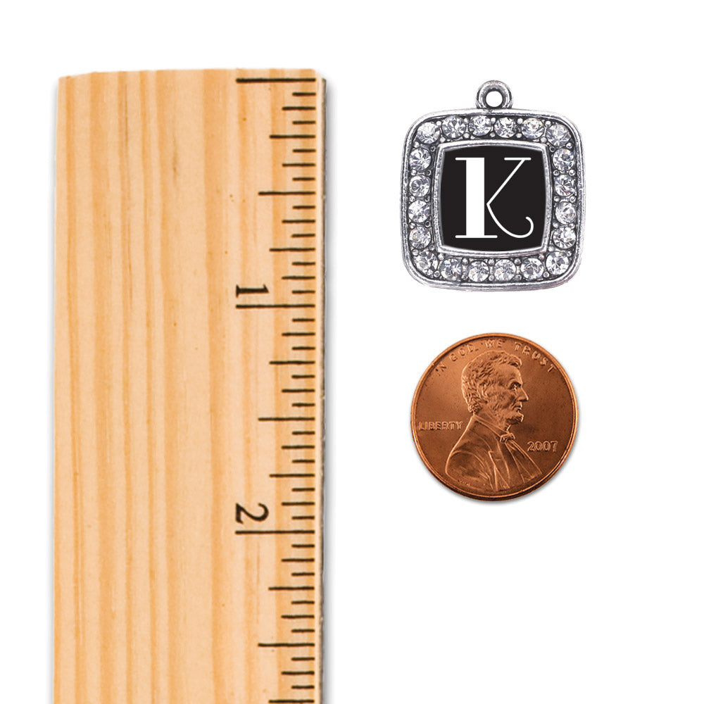 Silver My Vintage Initials - Letter K Square Charm Dangle Earrings