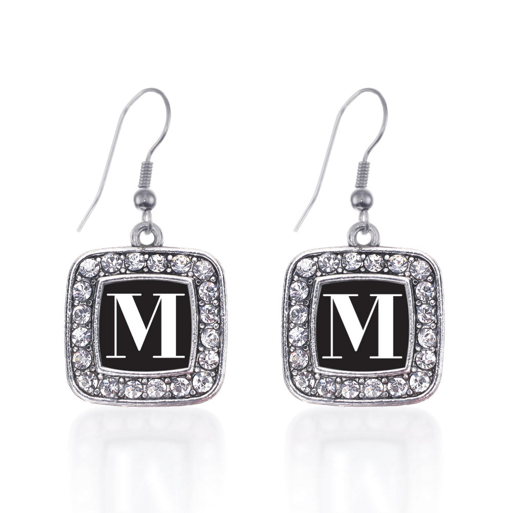 Silver My Vintage Initials - Letter M Square Charm Dangle Earrings
