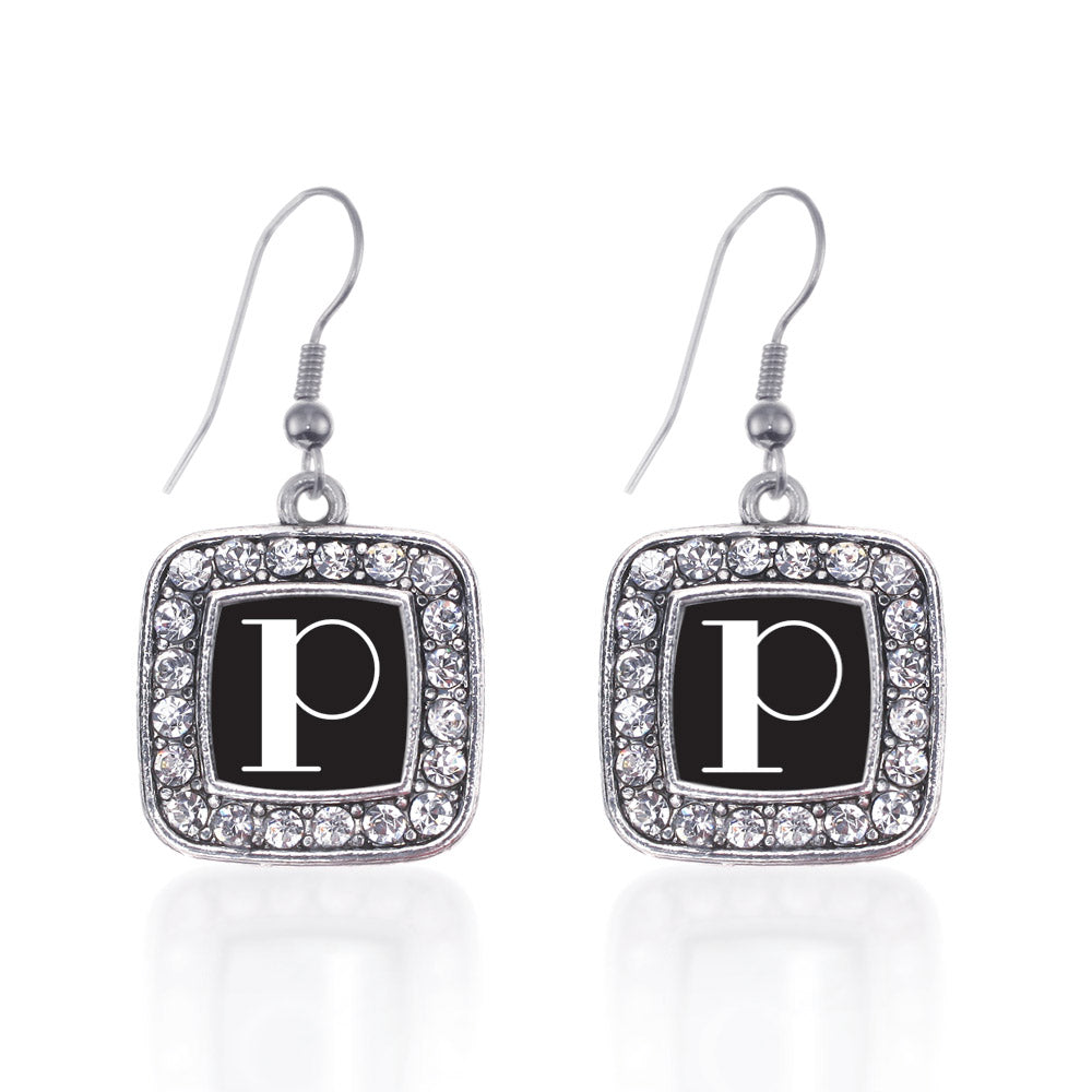 Silver My Vintage Initials - Letter P Square Charm Dangle Earrings