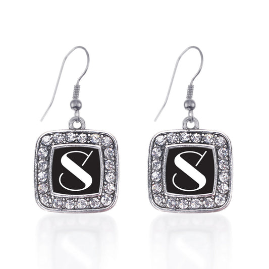 Silver My Vintage Initials - Letter S Square Charm Dangle Earrings