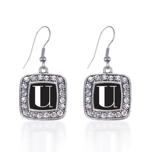 Silver My Vintage Initials - Letter U Square Charm Dangle Earrings