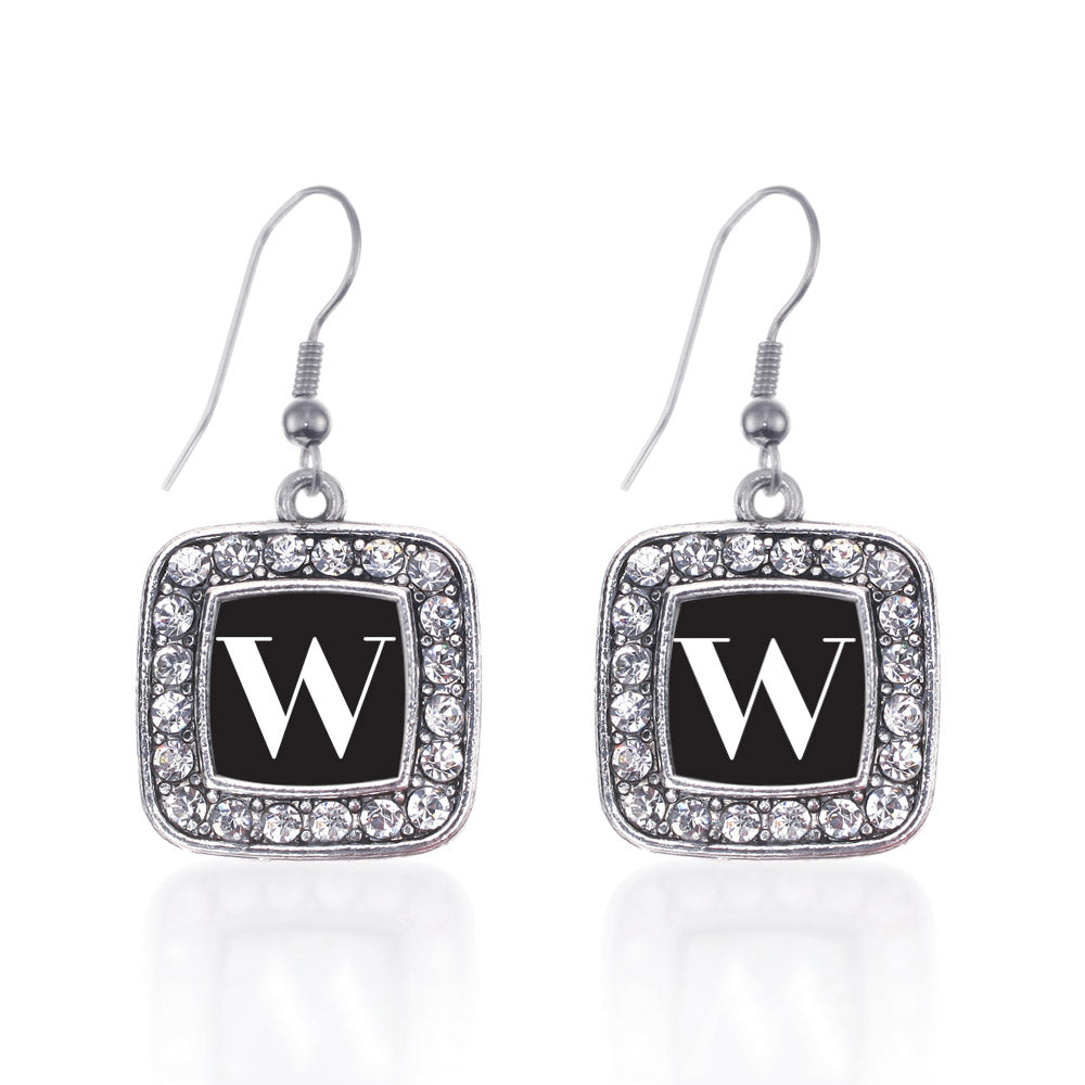 Silver My Vintage Initials - Letter W Square Charm Dangle Earrings