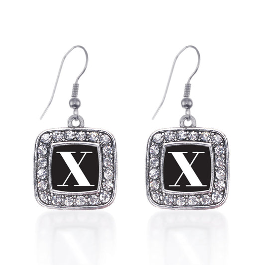 Silver My Vintage Initials - Letter X Square Charm Dangle Earrings