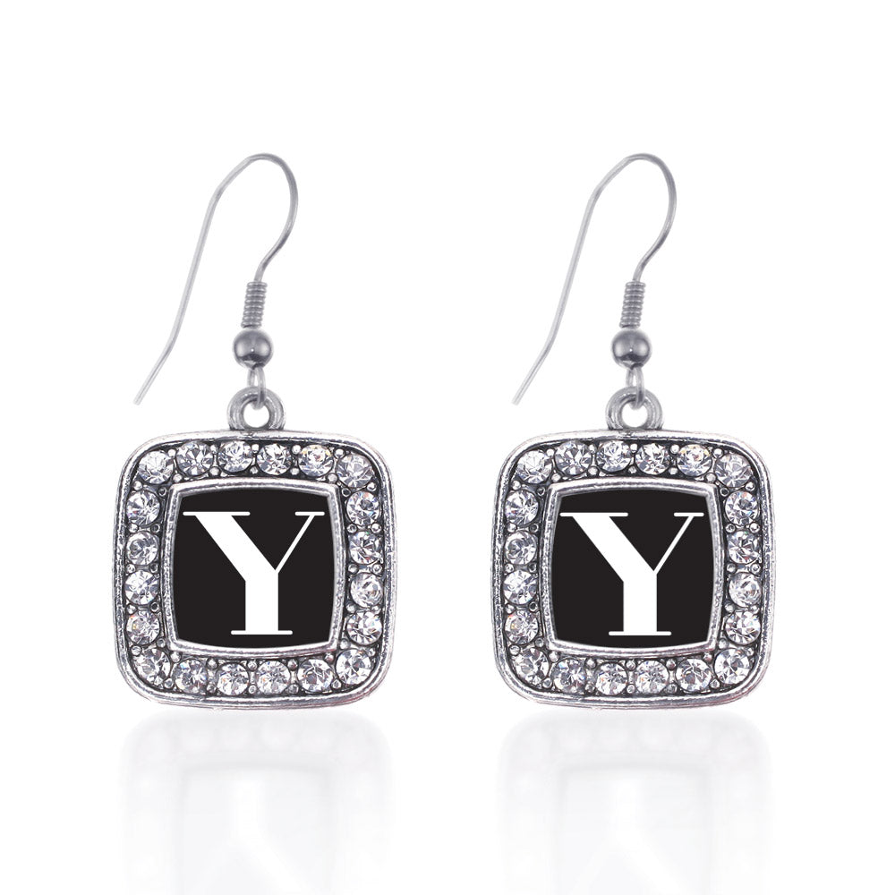 Silver My Vintage Initials - Letter Y Square Charm Dangle Earrings