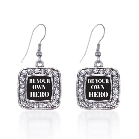 Silver Be Your Own Hero Square Charm Dangle Earrings