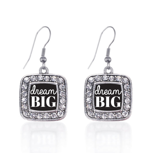 Silver Dream Big Square Charm Dangle Earrings