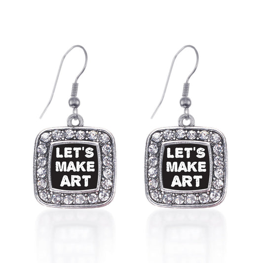 Silver Let's Make Art Square Charm Dangle Earrings