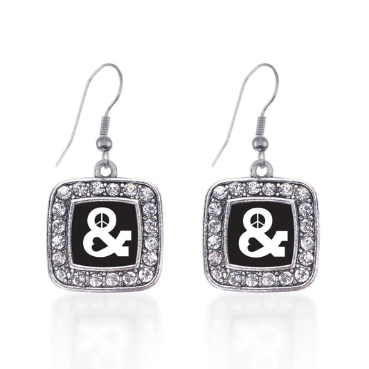 Silver Simply Peace And Love Square Charm Dangle Earrings