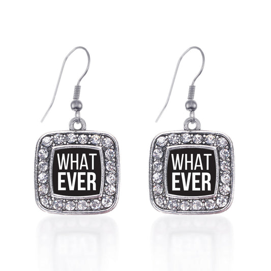Silver Whatever Square Charm Dangle Earrings