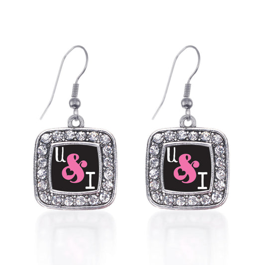Silver You And I Square Charm Dangle Earrings