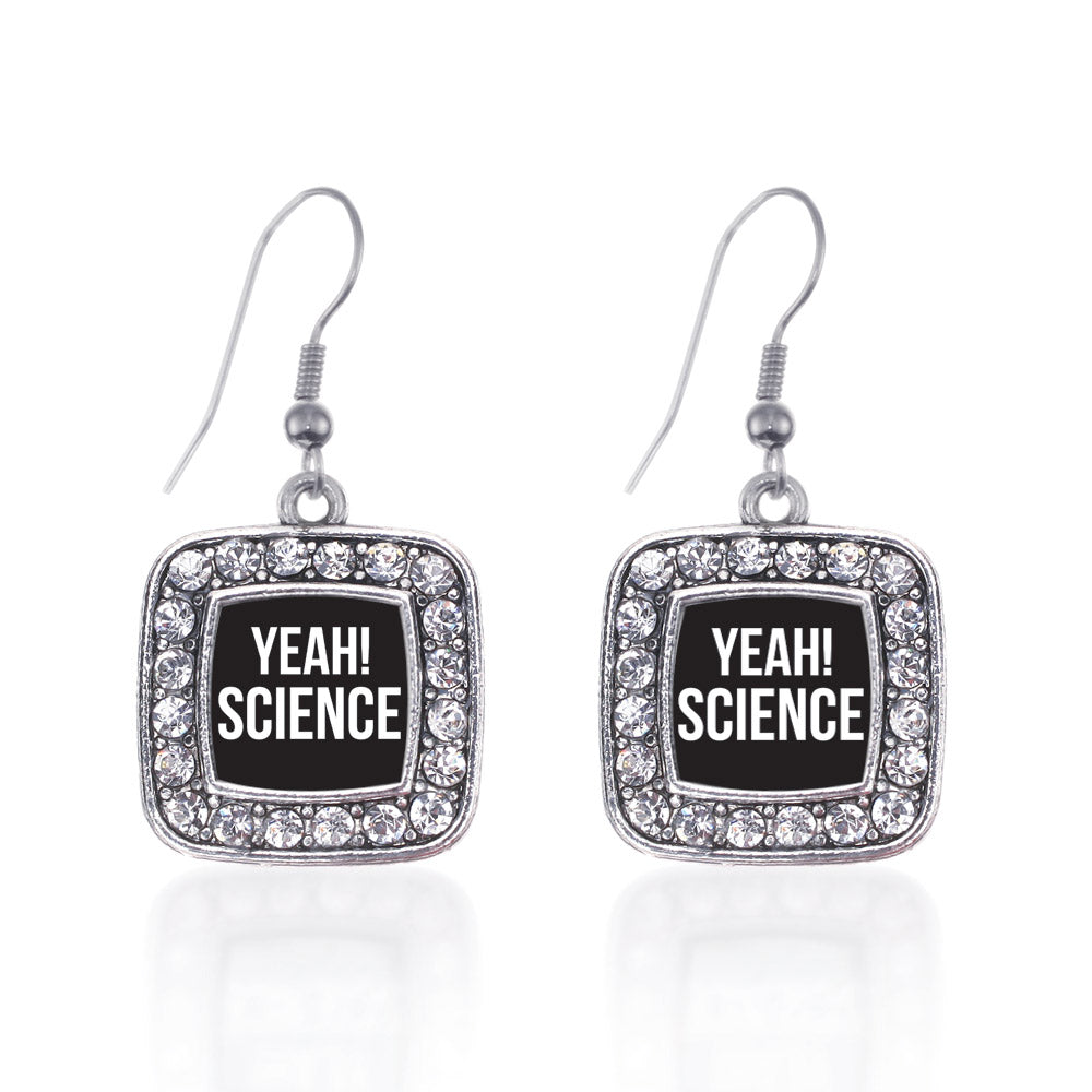 Silver Yeah! Science Square Charm Dangle Earrings