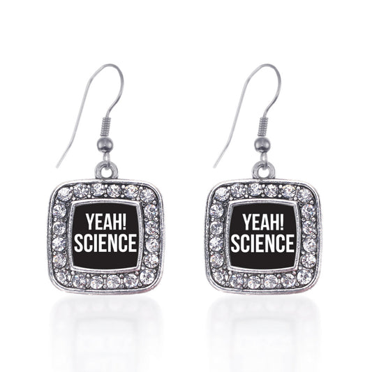 Silver Yeah! Science Square Charm Dangle Earrings