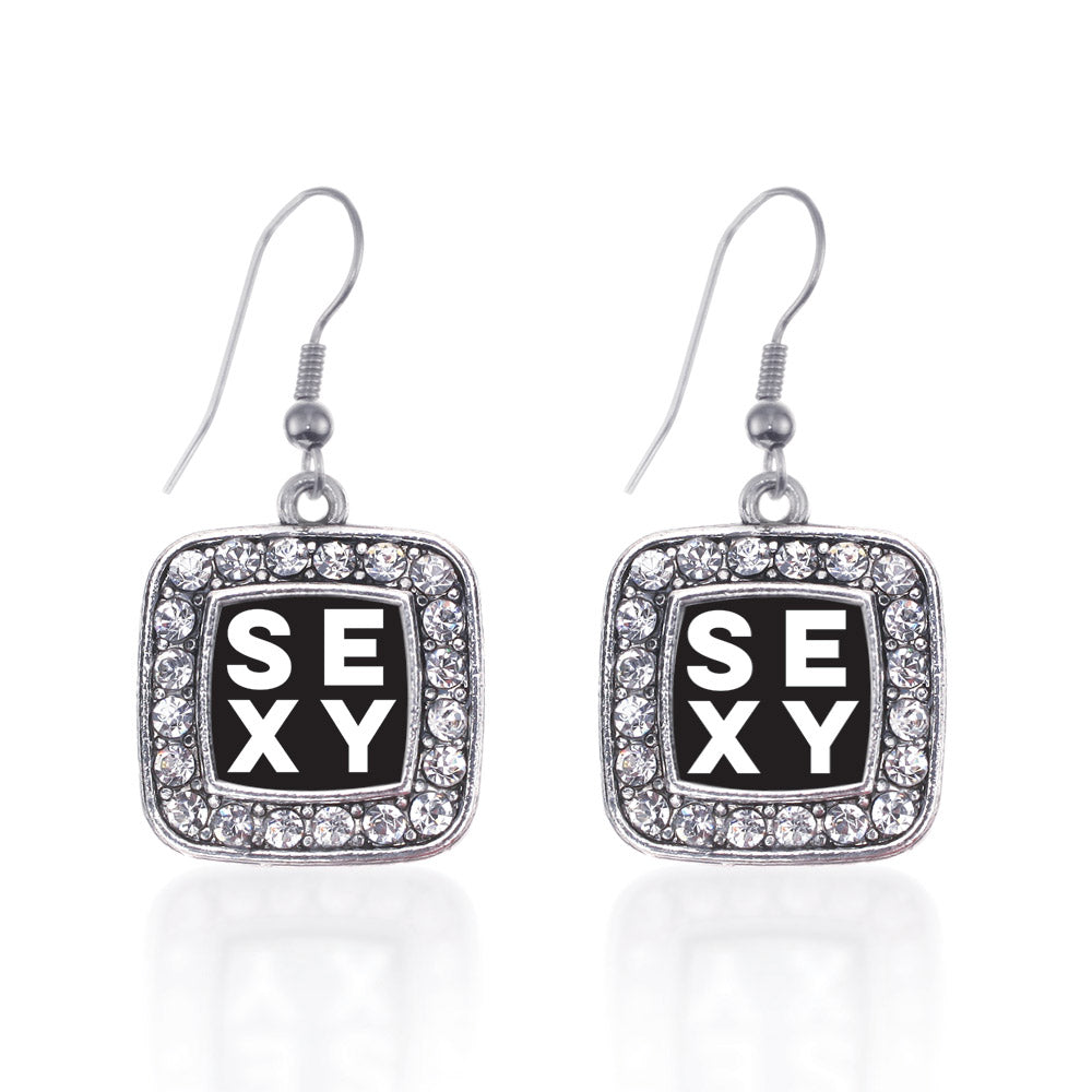 Silver Sexy Square Charm Dangle Earrings