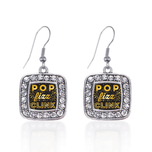 Silver Pop Fizz Clink Square Charm Dangle Earrings