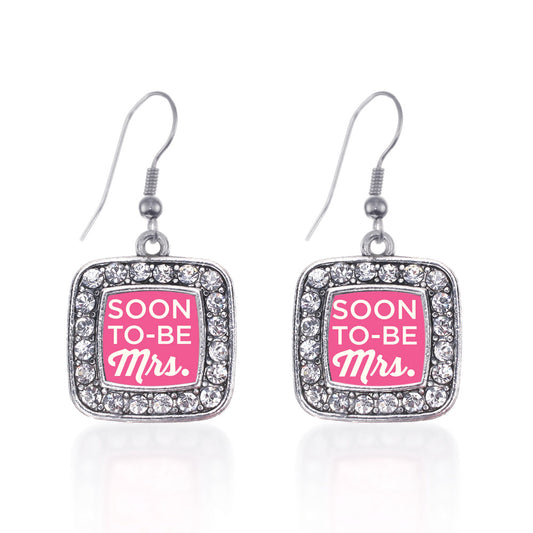 Silver Soon to be Mrs. Square Charm Dangle Earrings